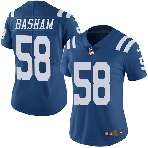 Indianapolis Colts #58 Limited Tarell Basham Royal Blue Nike NFL Women Rush Vapor Untouchable jersey->women nfl jersey->Women Jersey